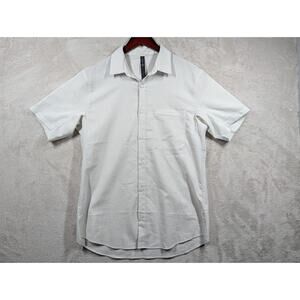 Lululemon Mens SS Button Up Seersucker Airing Collar Textured White Sz Large